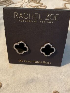 Rachel Zoe Black and Gold Clover Stud Earrings